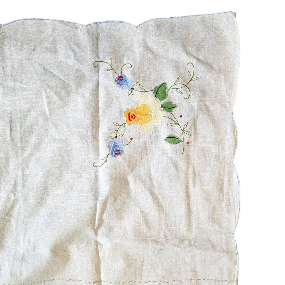 Rectangle Tablecloth Floral Blue Yellow Embroidered 12 Napkins White 63 X 100‎